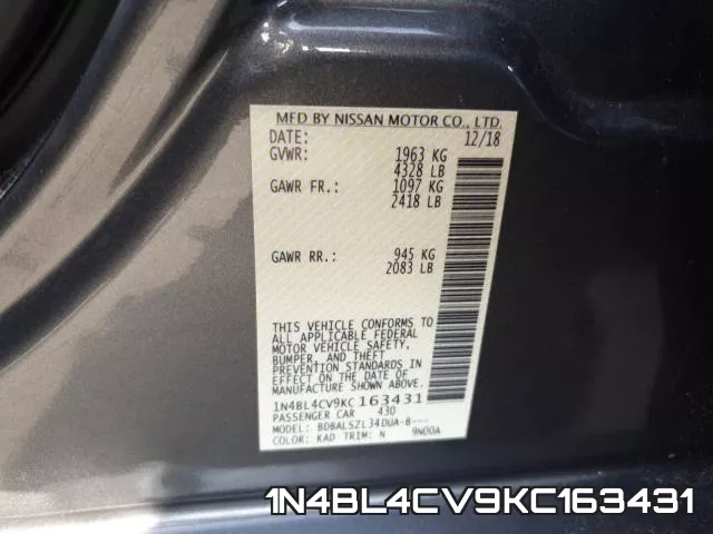 1N4BL4CV9KC163431 фото 2