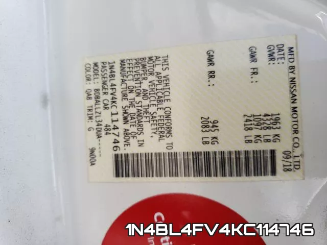 1N4BL4FV4KC114746 фото 2