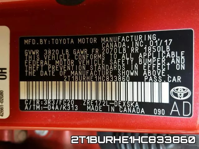 2T1BURHE1HC833860 фото 2