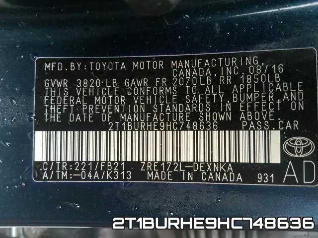 2T1BURHE9HC748636 фото 2