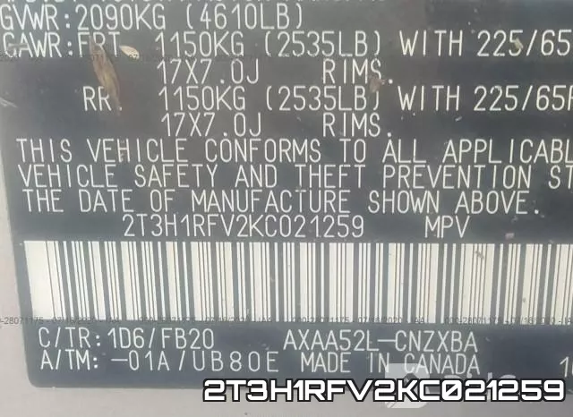 2T3H1RFV2KC021259 фото 10