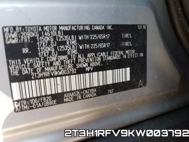2T3H1RFV9KW003792 фото 2