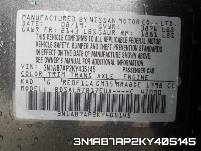 3N1AB7AP2KY405145 фото 2