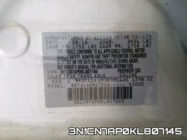 3N1CN7AP0KL807145 фото 2