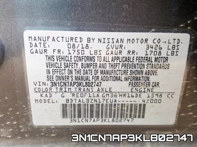 3N1CN7AP3KL802747 фото 2