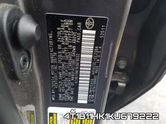4T1B11HK1KU679222 фото 2