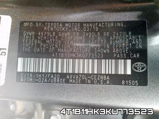 4T1B11HK3KU773523 фото 2