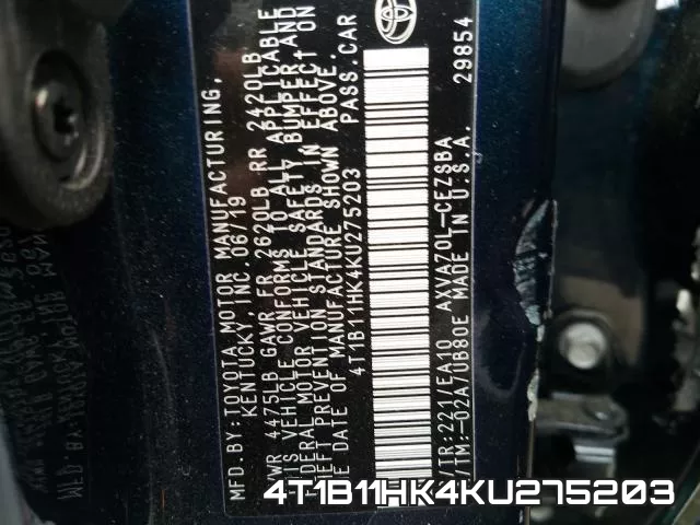 4T1B11HK4KU275203 фото 2
