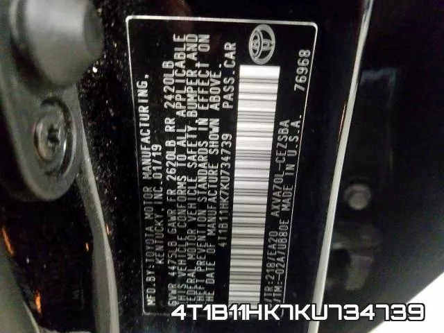 4T1B11HK7KU734739 фото 2