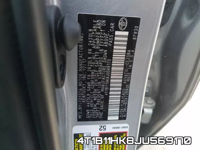 4T1B11HK8JU569170 фото 2