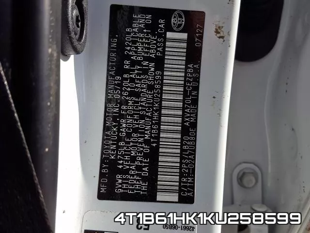 4T1B61HK1KU258599 фото 2