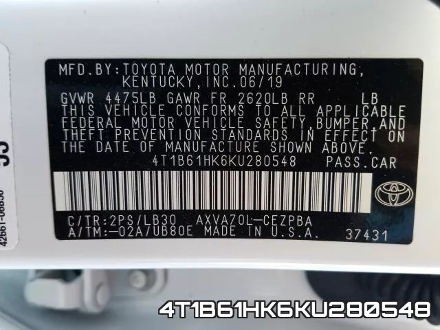 4T1B61HK6KU280548 фото 2