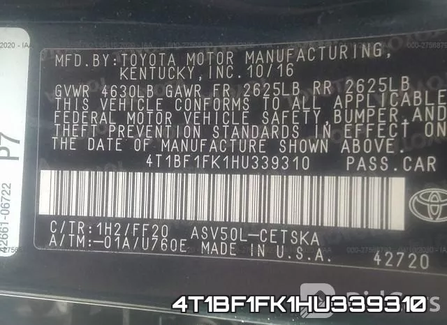 4T1BF1FK1HU339310 фото 10