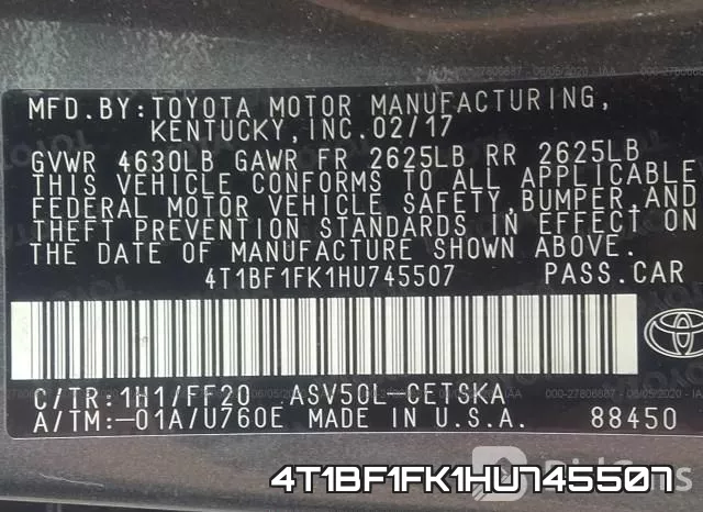 4T1BF1FK1HU745507 фото 10