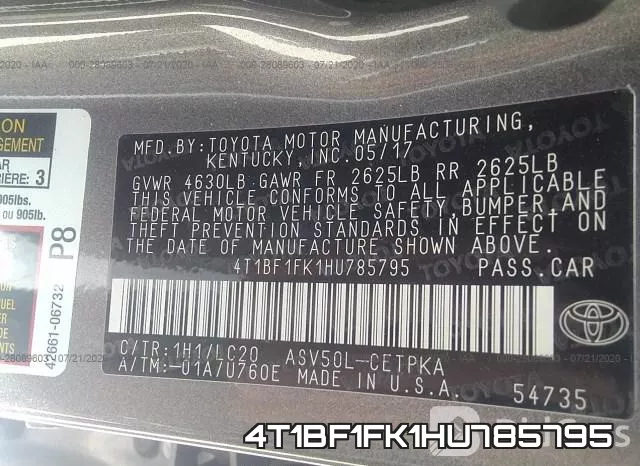 4T1BF1FK1HU785795 фото 10