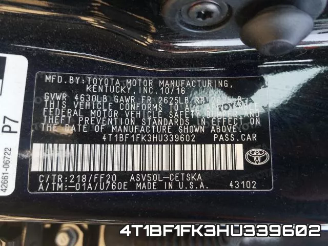 4T1BF1FK3HU339602 фото 2