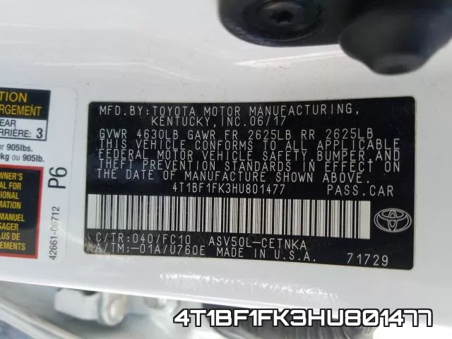 4T1BF1FK3HU801477 фото 2