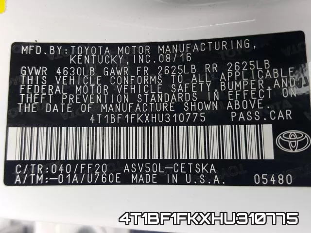 4T1BF1FKXHU310775 фото 2