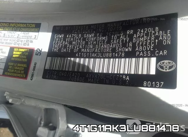 4T1G11AK3LU881478 фото 10