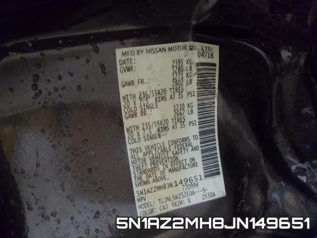 5N1AZ2MH8JN149651 фото 2
