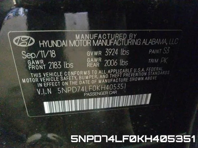 5NPD74LF0KH405351 фото 2