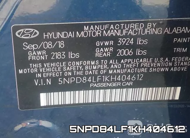 5NPD84LF1KH404612 фото 10