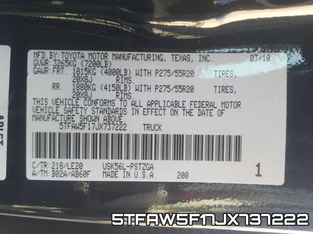 5TFAW5F17JX737222 фото 2