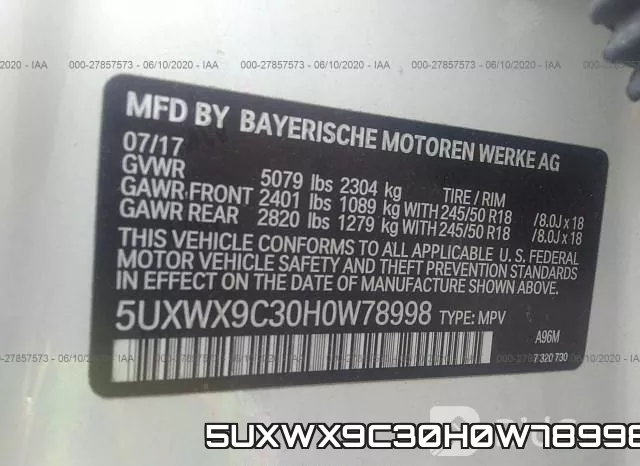 5UXWX9C30H0W78998 фото 10