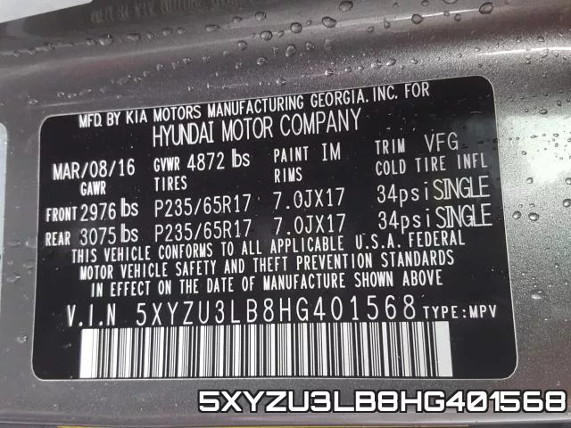 5XYZU3LB8HG401568 фото 2