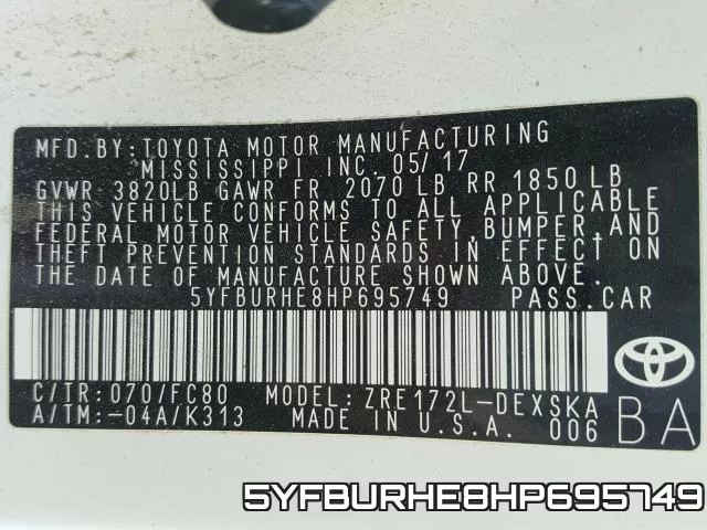 5YFBURHE8HP695749 фото 2