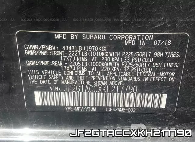 JF2GTACCXKH217790 фото 10