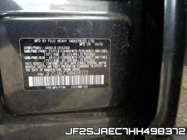 JF2SJAEC7HH498372 фото 2