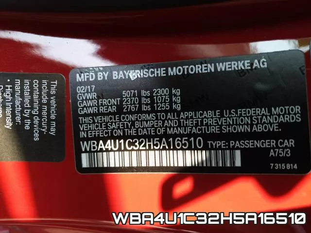 WBA4U1C32H5A16510 фото 2