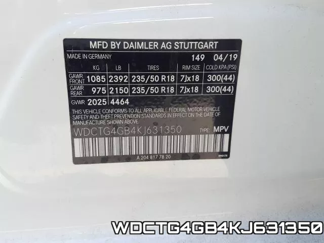 WDCTG4GB4KJ631350 фото 2
