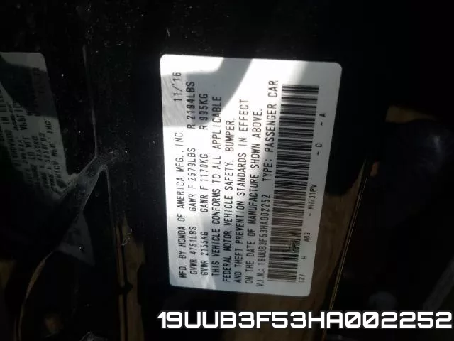 19UUB3F53HA002252 фото 2
