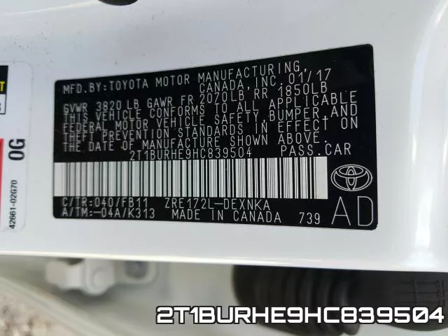 2T1BURHE9HC839504 фото 2