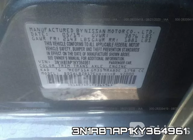 3N1AB7AP1KY364961 фото 10