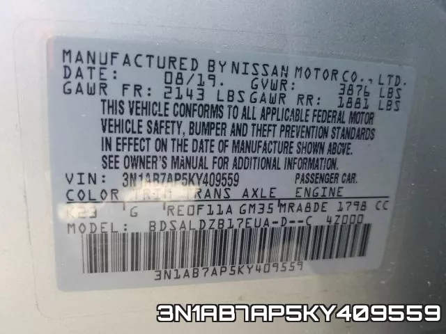 3N1AB7AP5KY409559 фото 2