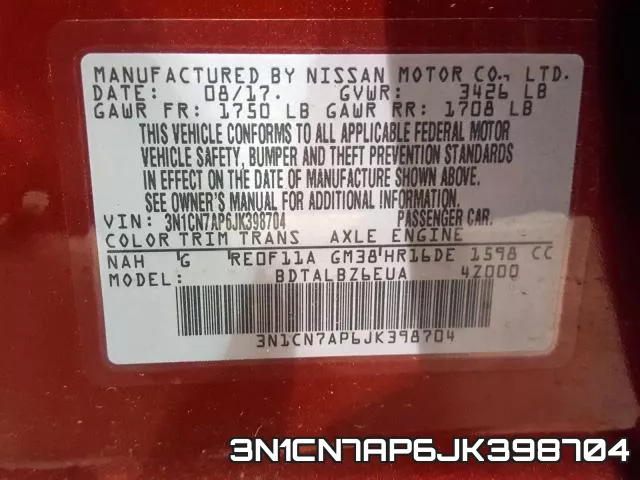 3N1CN7AP6JK398704 фото 2