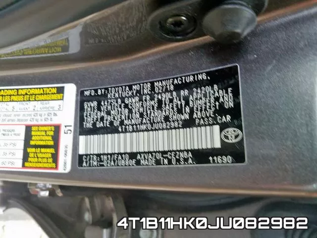 4T1B11HK0JU082982 фото 2
