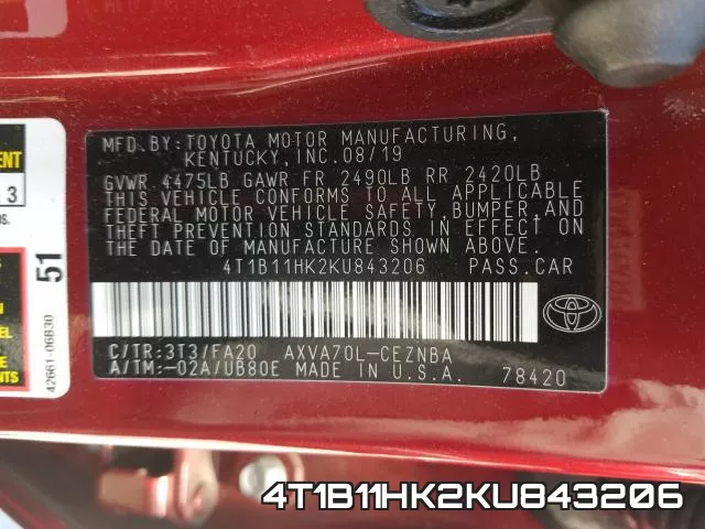 4T1B11HK2KU843206 фото 2