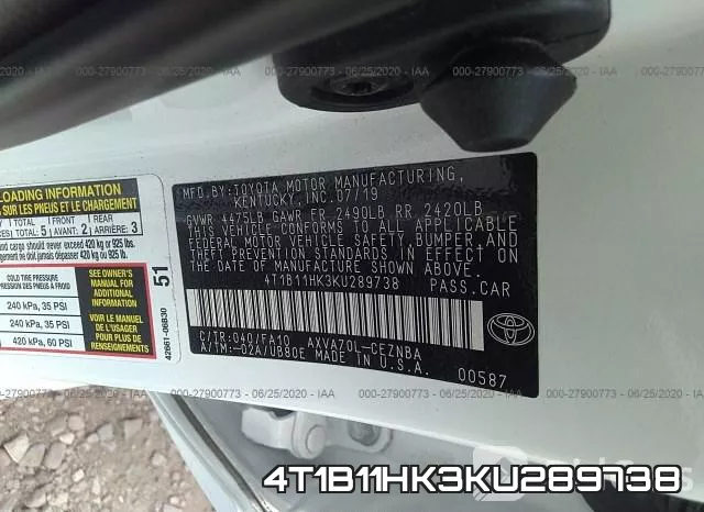 4T1B11HK3KU289738 фото 10