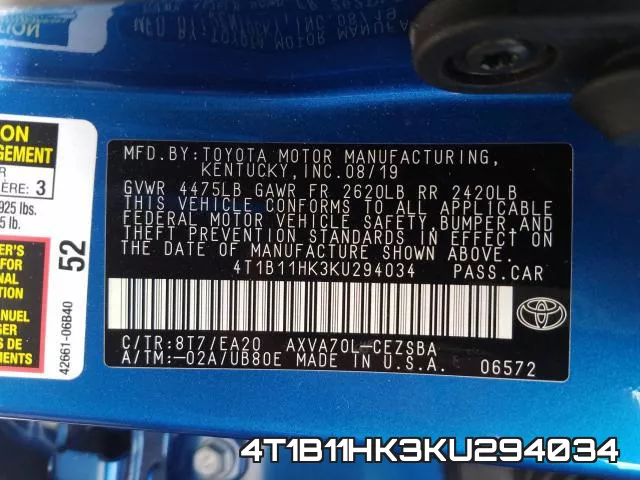 4T1B11HK3KU294034 фото 2