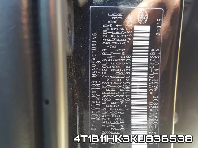 4T1B11HK3KU836538 фото 2