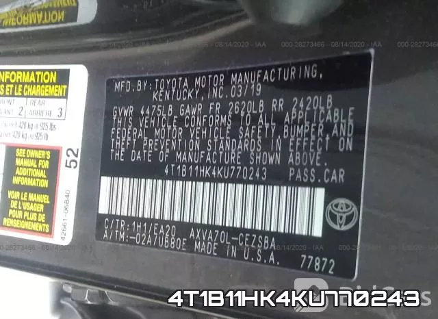 4T1B11HK4KU770243 фото 10