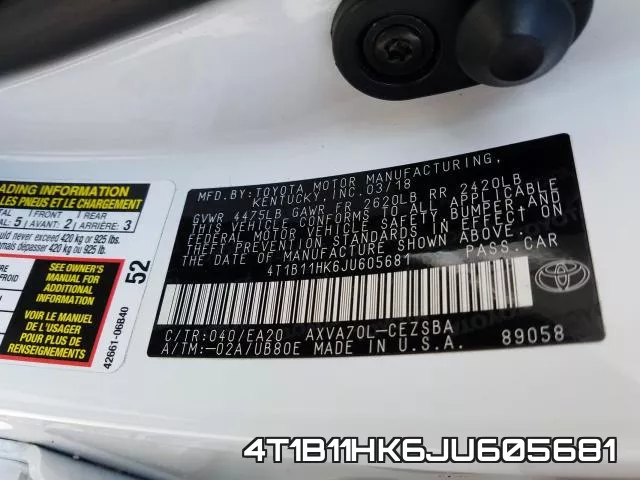 4T1B11HK6JU605681 фото 2