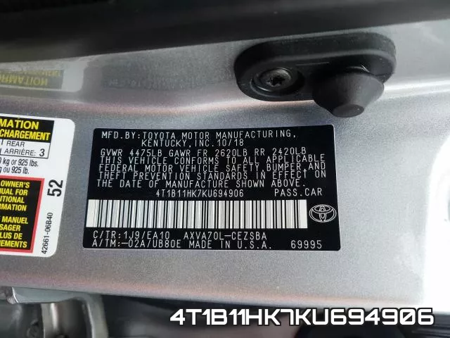 4T1B11HK7KU694906 фото 2