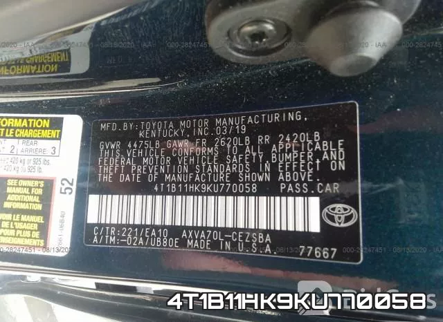 4T1B11HK9KU770058 фото 10