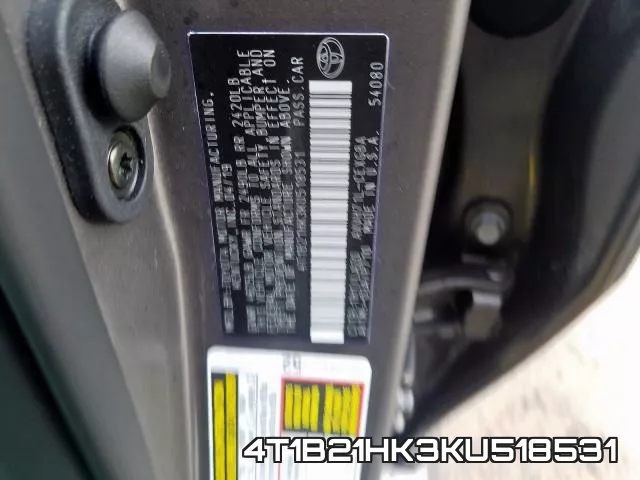 4T1B21HK3KU518531 фото 2