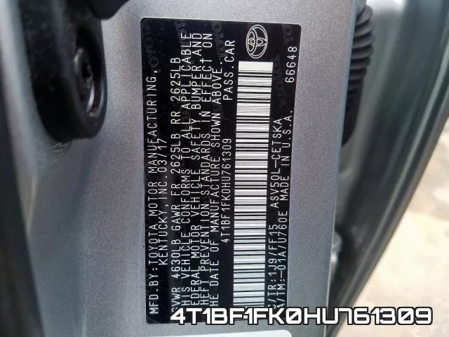 4T1BF1FK0HU761309 фото 2